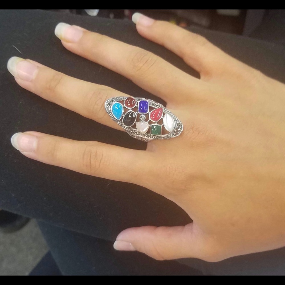 Sterling Silver/Rhodium Multi Stone Marcasite Ring